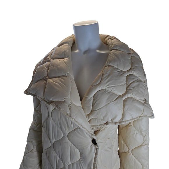River Island Padded Quilted Long Coat Womens 6 Cream Maxi Aysmmetrical Luxury - Picture 4 of 16
